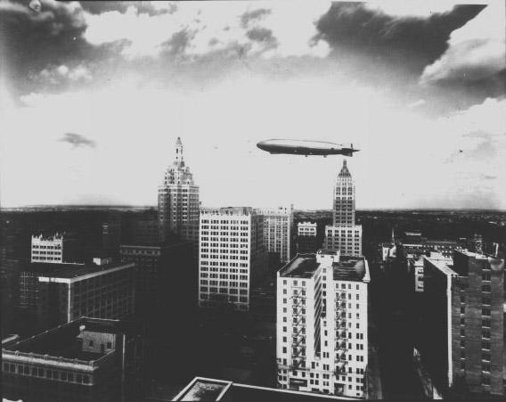 Dirigible over downtown Tulsa