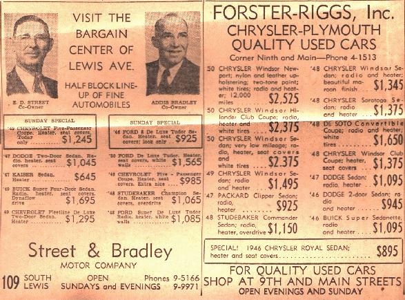 Street & Bradley Motor Company ad