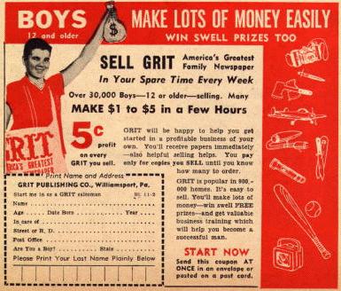 Grit ad from 1963 'Boy's Life' magazine