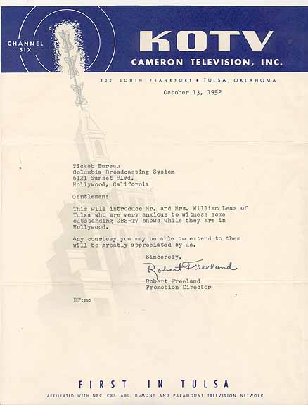 KOTV 1952 letterhead