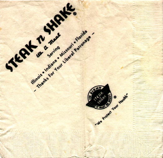 1967 Steak and Shake napkin from the webmaster's collection