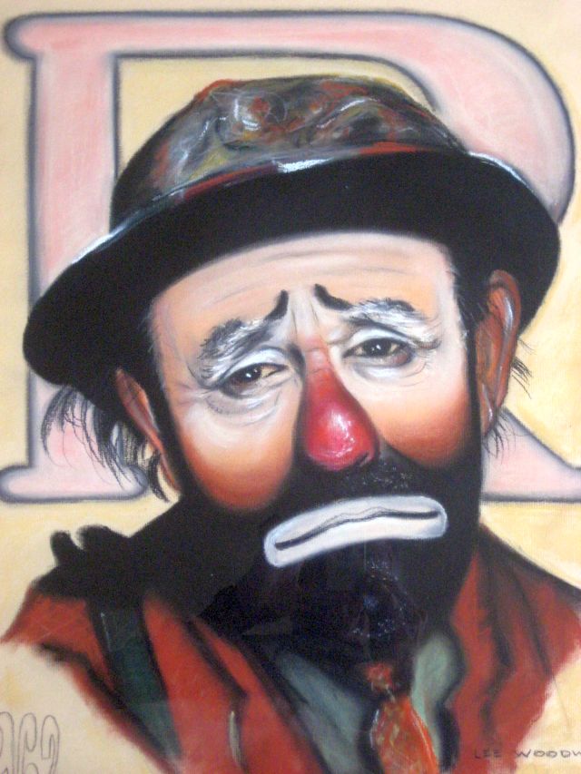 Pastel of Emmett Kelly by Lee Woodward